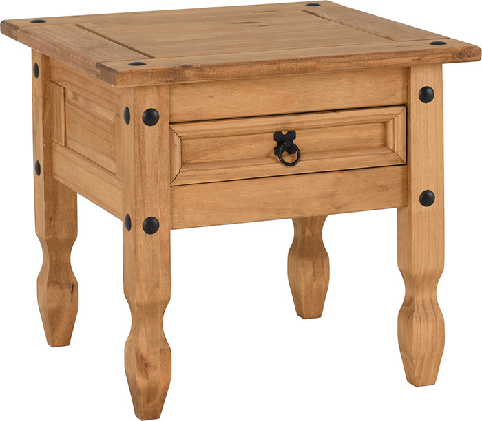 Corona 1 Drawer Lamp Table in Distressed Waxed Pine - Click Image to Close